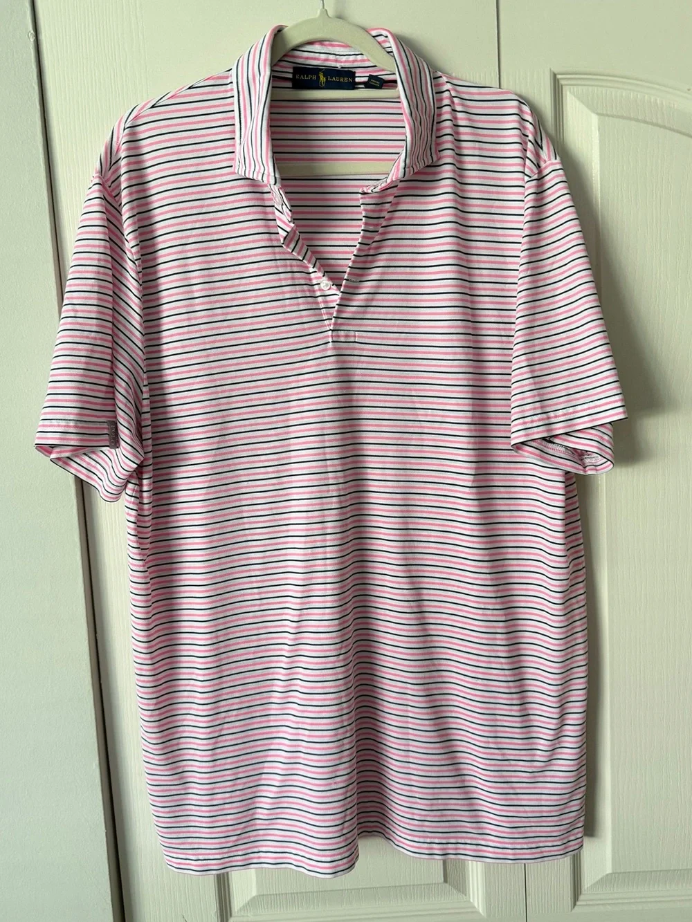 Ralph Lauren Men’s Pink and White Striped Polo